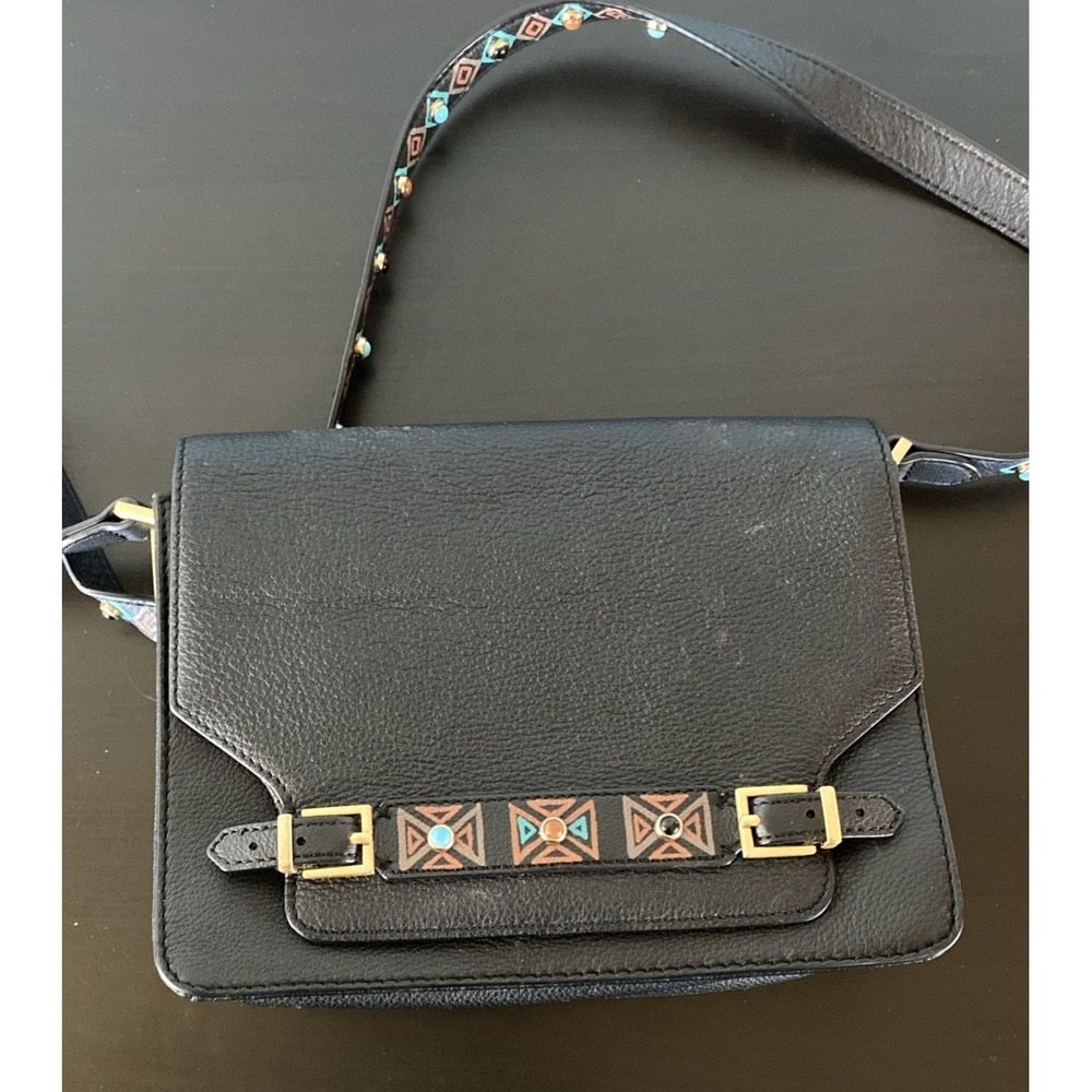 Vince Camuto Abra Black‎ Southwestern Embellished Beaded Leather Crossbody Bag